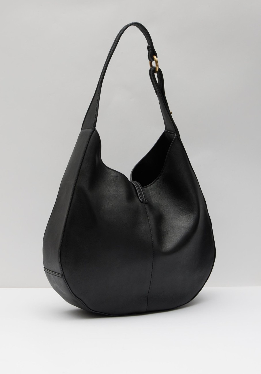 Best Isla Leather Scoop Tote Bag Black