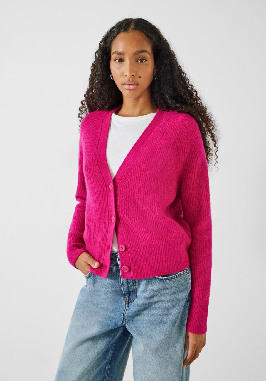 Online Riva Ribbed Cardigan Magenta