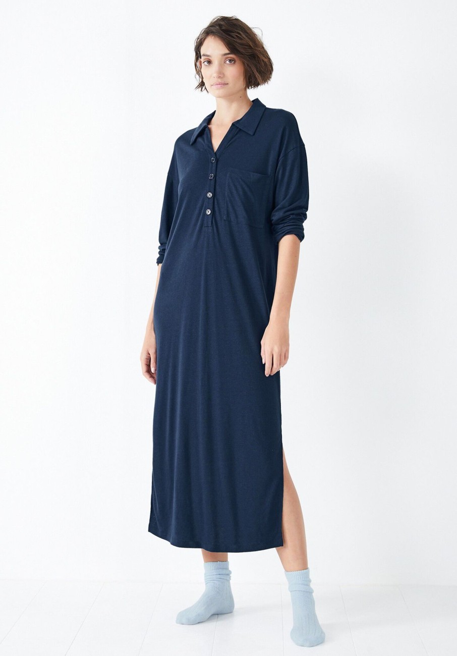 Hot Chesten Linen Blend Jersey Dress Midnight Navy