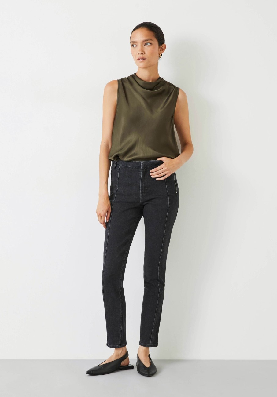 Hot Seamed Detail Biker Jeans Black