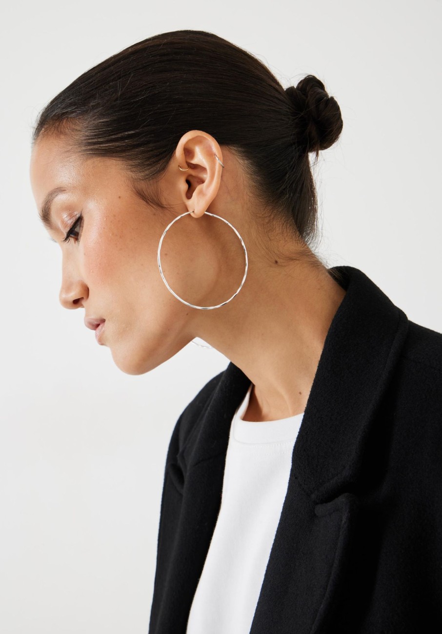 Best Anais Statement Hammered Hoops Silver