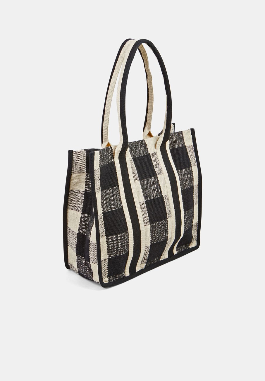 Wholesale Gigi Check Textile Tote Bag Black