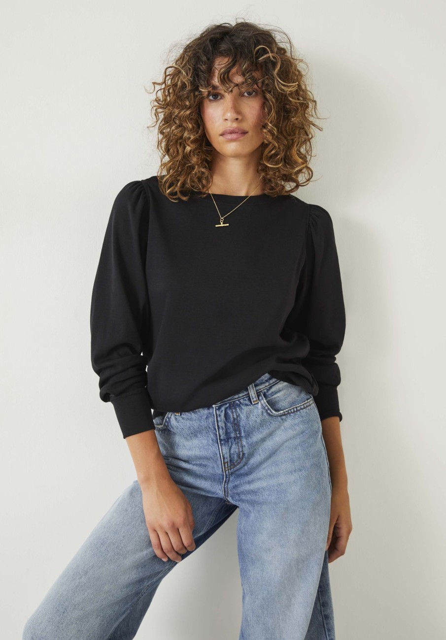 Wholesale Emily Puff Sleeve Jersey Top Black