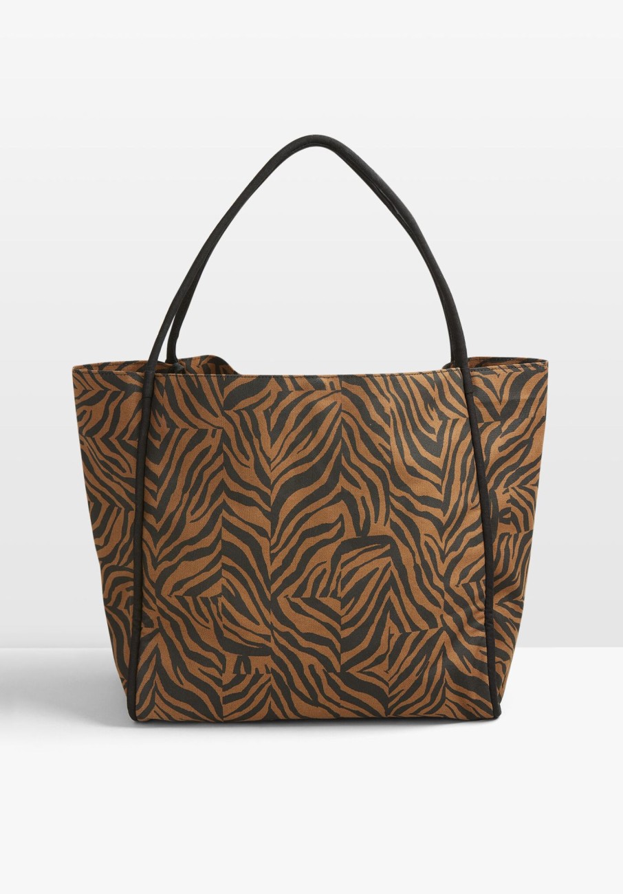 Wholesale Vero Zebra Print Tote Bag Zebra Patchwork Brown