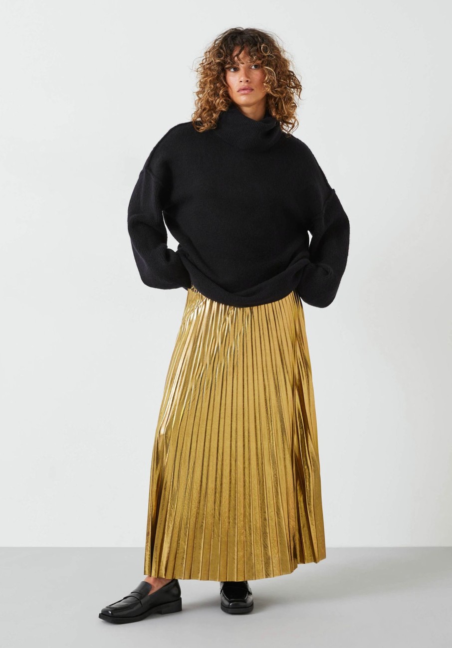 Best Raven Pleated Maxi Skirt Metallic Gold