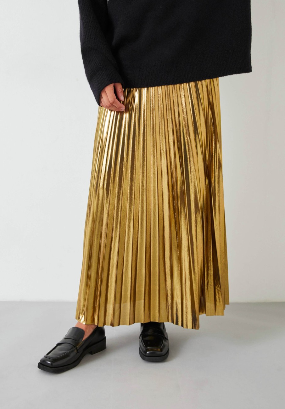 Best Raven Pleated Maxi Skirt Metallic Gold