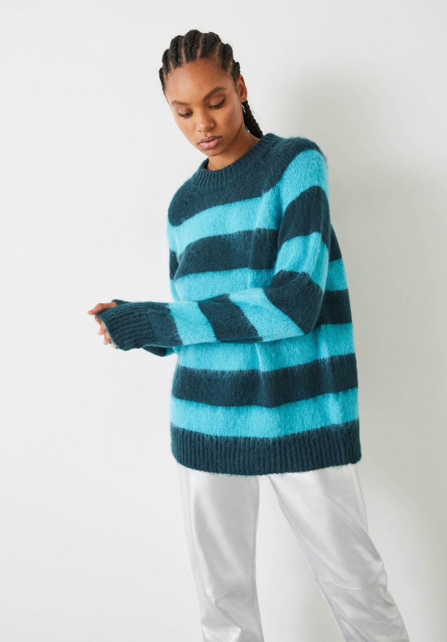 Hot Amanita Brushed Stripe Jumper Teal/Aqua Stripe