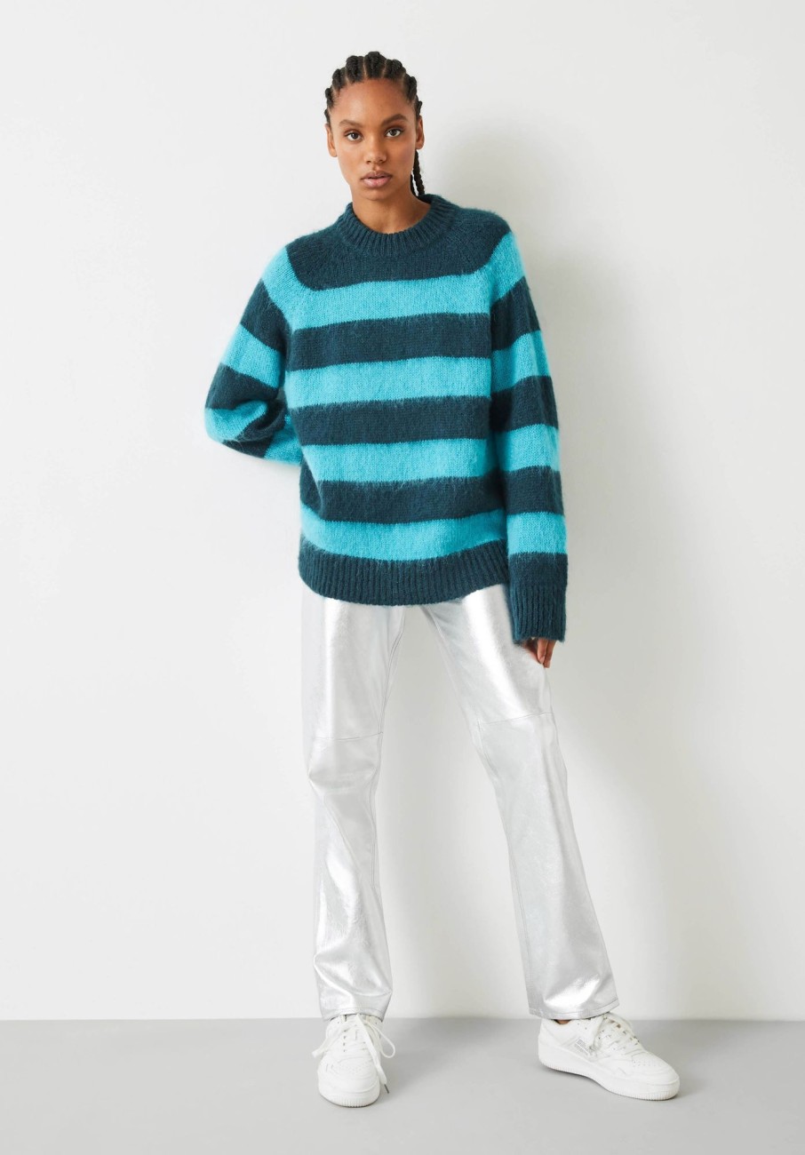 Hot Amanita Brushed Stripe Jumper Teal/Aqua Stripe