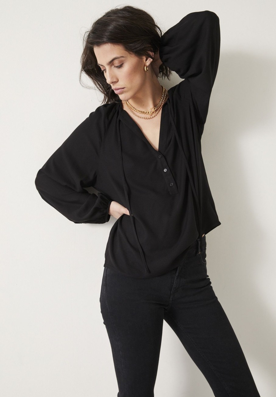 Clearance Zadie Tie Neck Top Black