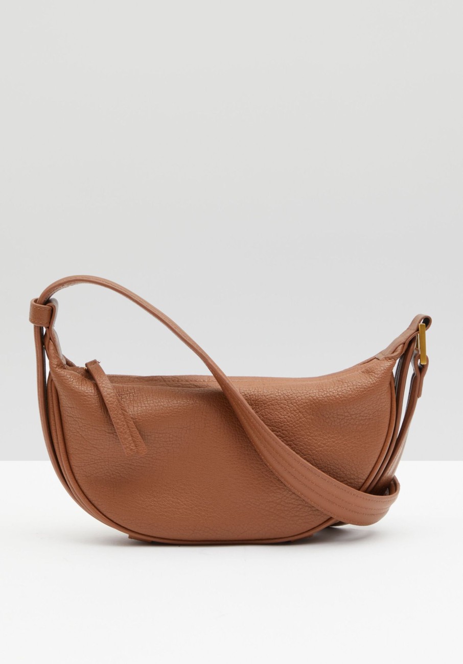 Online Rory Crescent Leather Crossbody Bag Tan