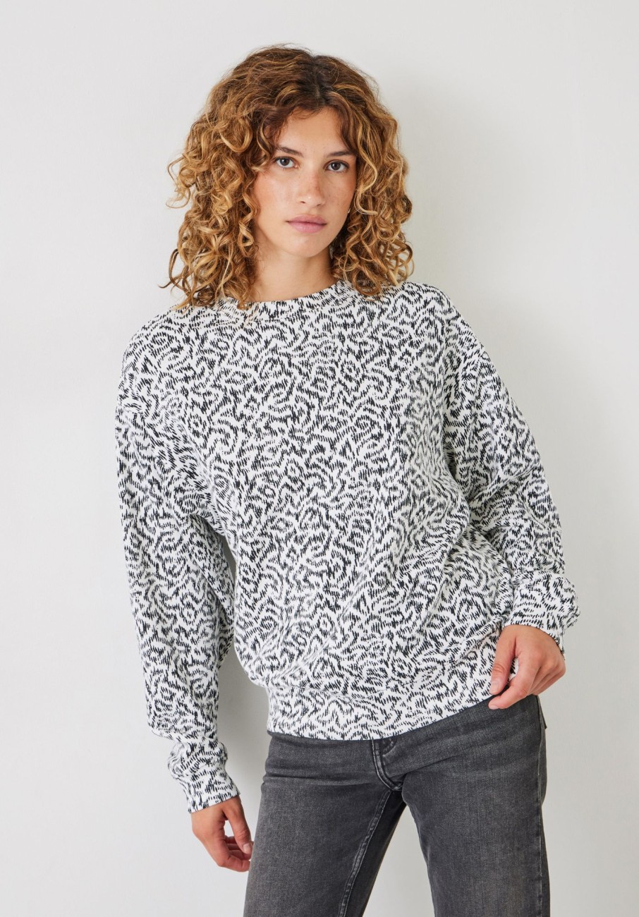 Clearance Estelle Printed Sweatshirt Abstract Ikat Black White