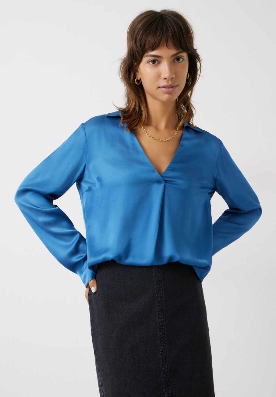 Clearance Nadia V-Neck Satinblouse Slate Blue