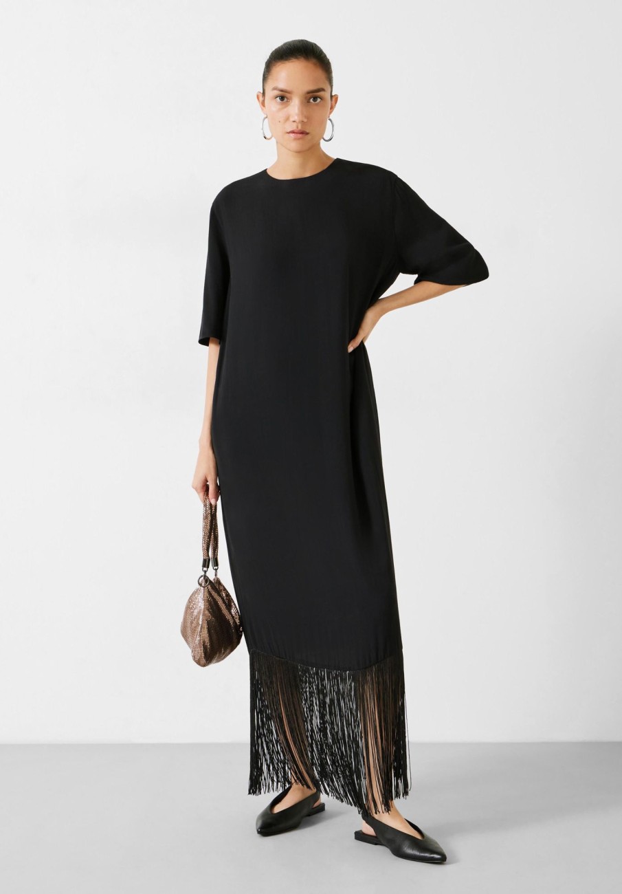 Clearance Hailey Fringe Midi Dress Black