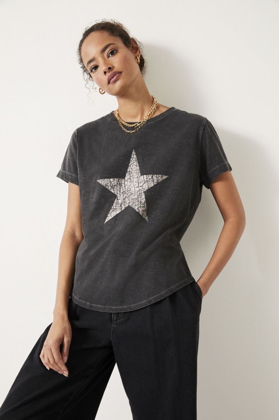 Best Metallic Crackle Star T-Shirt Dark Grey