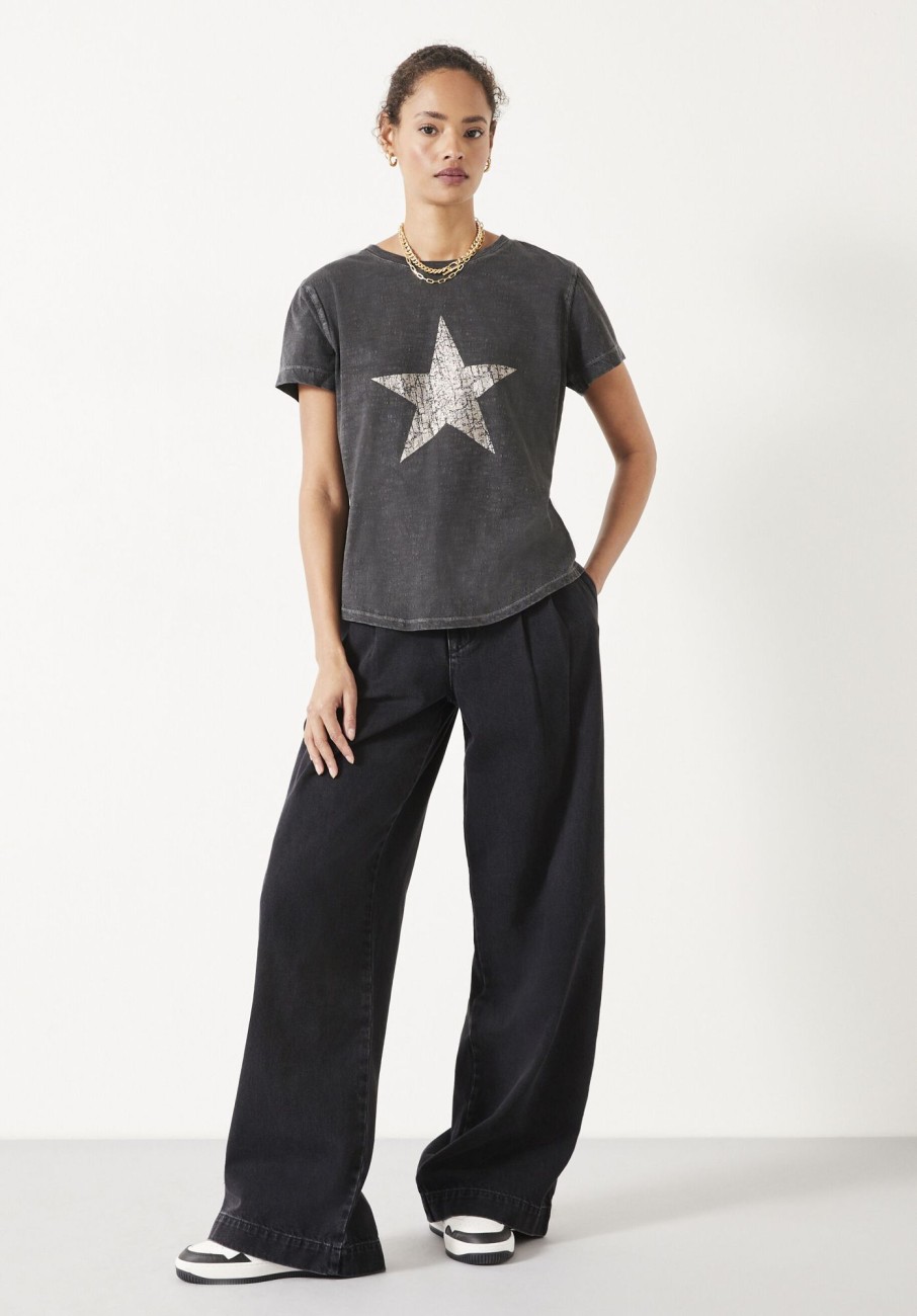 Best Metallic Crackle Star T-Shirt Dark Grey