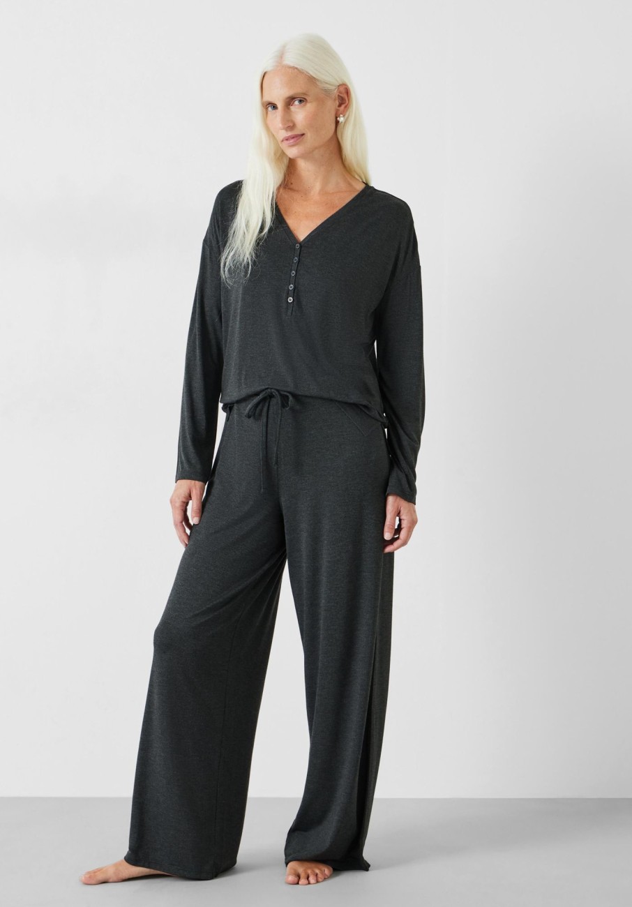 Hot Elmir Henley Jersey Pyjamas Charcoal Marl