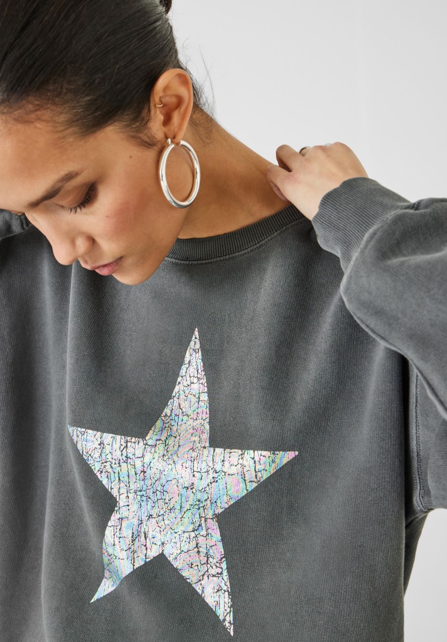 Clearance Iridescent Star Relaxed Sweat Washed Black