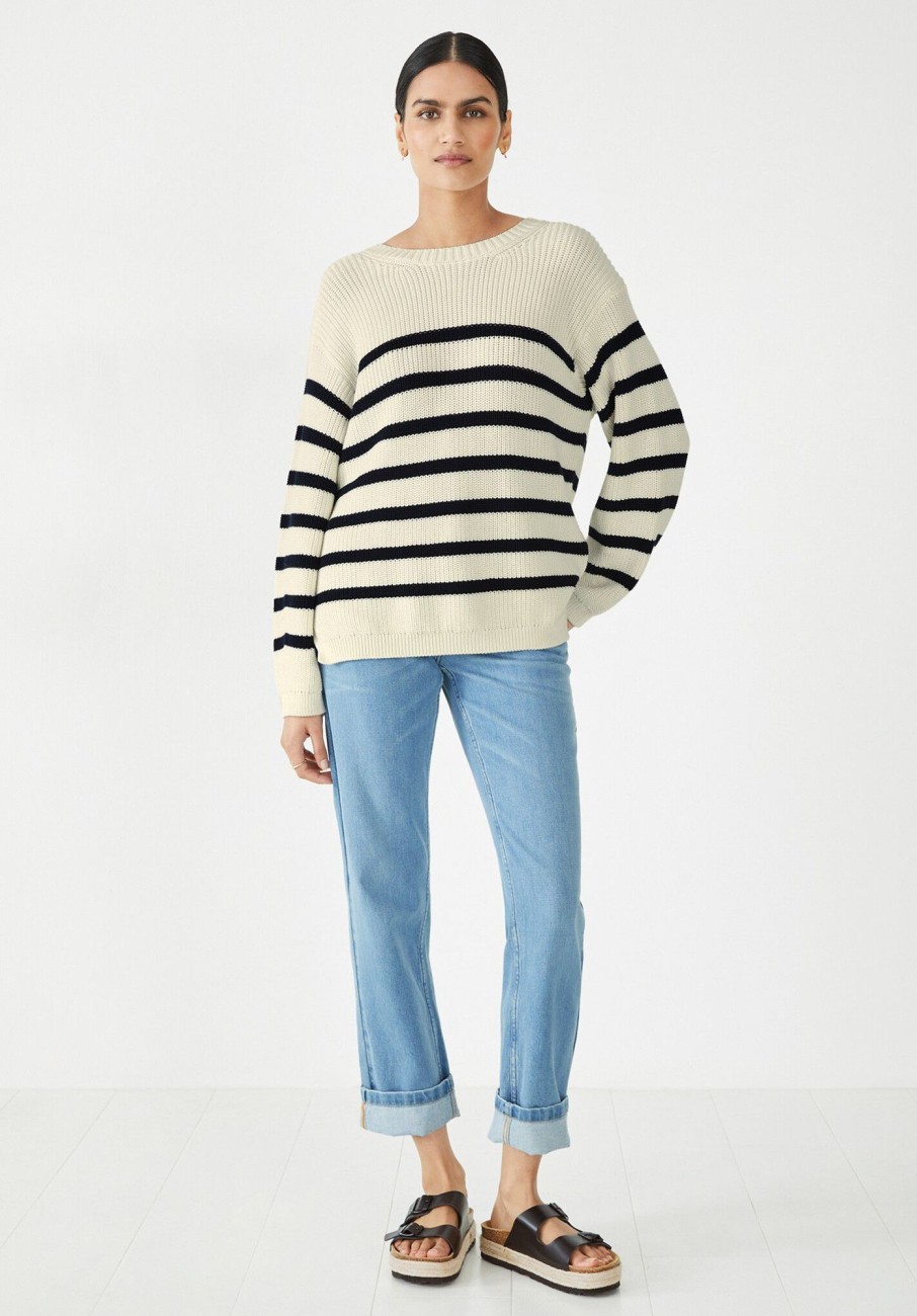 Online Kairi Striped Knitted Jumper Off White Navy Blue