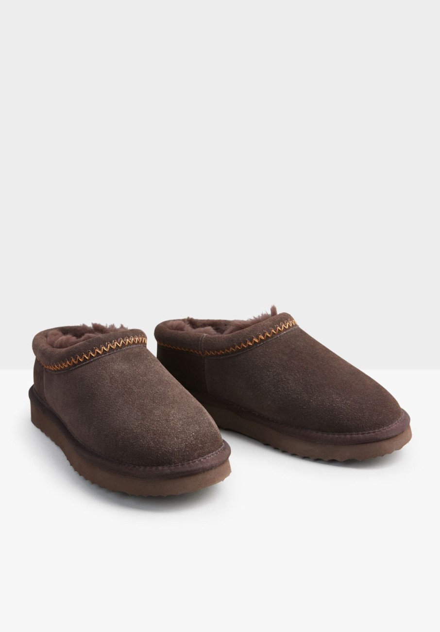 Best Padded Collar Snug Slippers Chocolate Brown