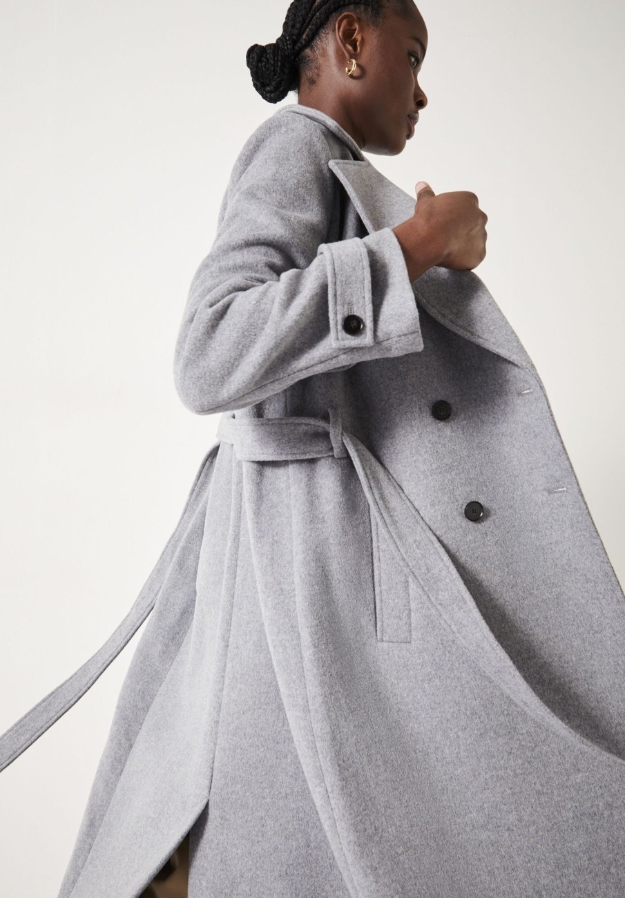 Online Wool Belted Trench Coat Grey