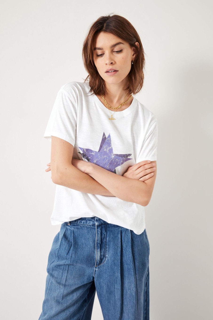 New Double Star Relaxed T-Shirt White / Purple