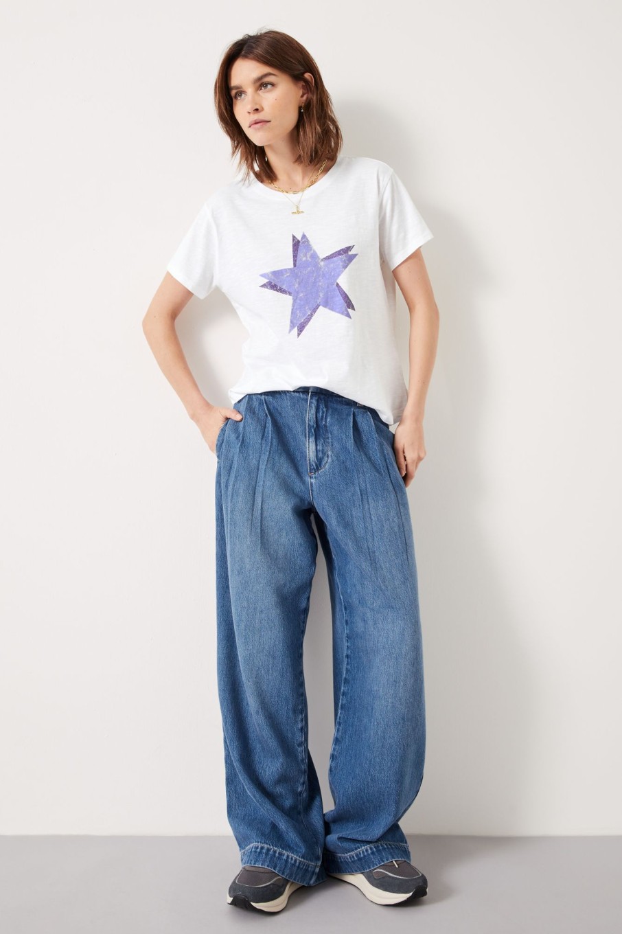 New Double Star Relaxed T-Shirt White / Purple