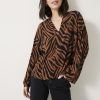 New Lauren Notch Neck Top Zebra Patchwork Brown