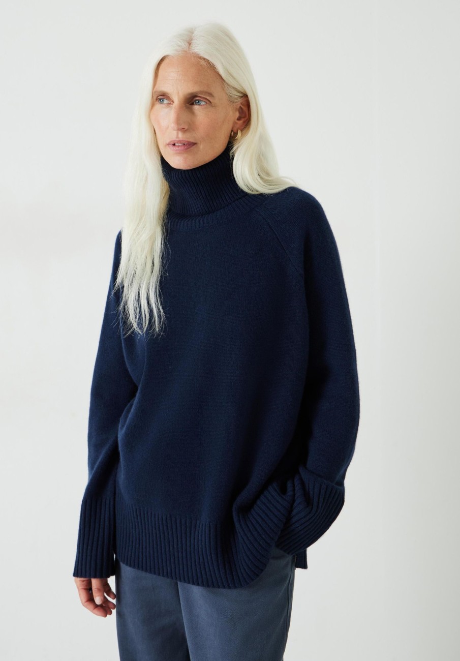 Best Ida Chunky Cashmere Roll Neck Jumper Midnight Navy