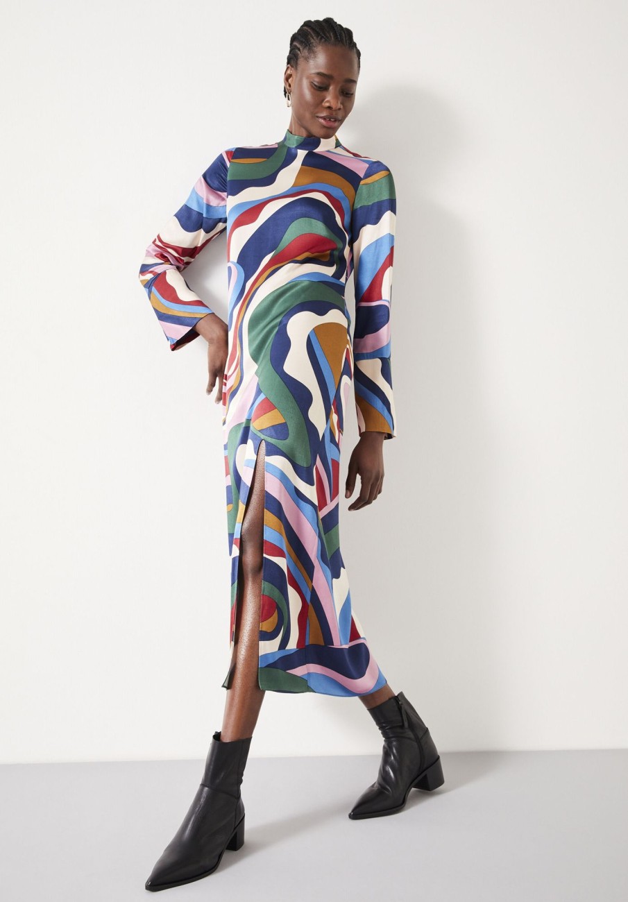 Online Rita Split Maxi Dress Technicolour Swirl