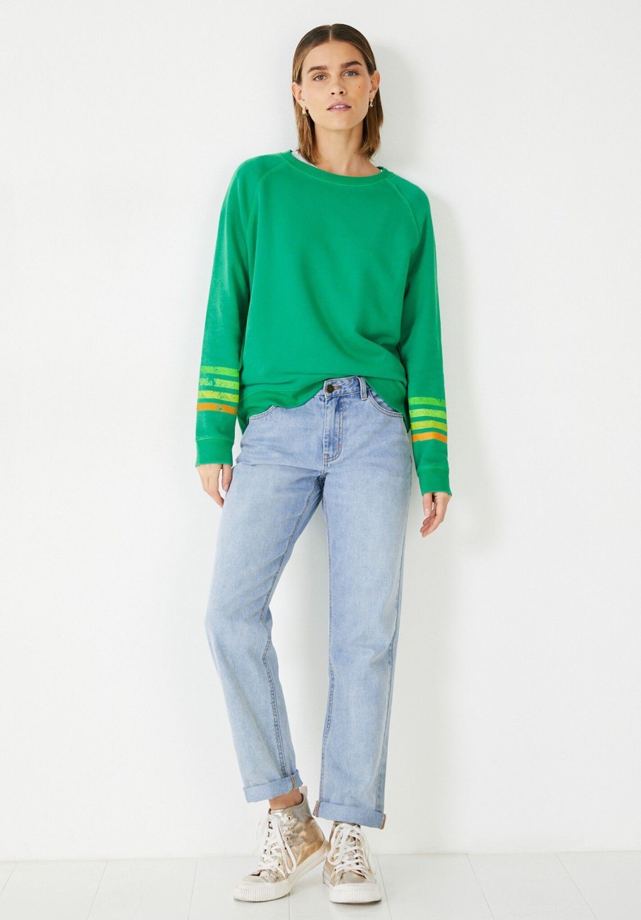 New Contrast Sleeve Stripe Sweatshirt Green Multi