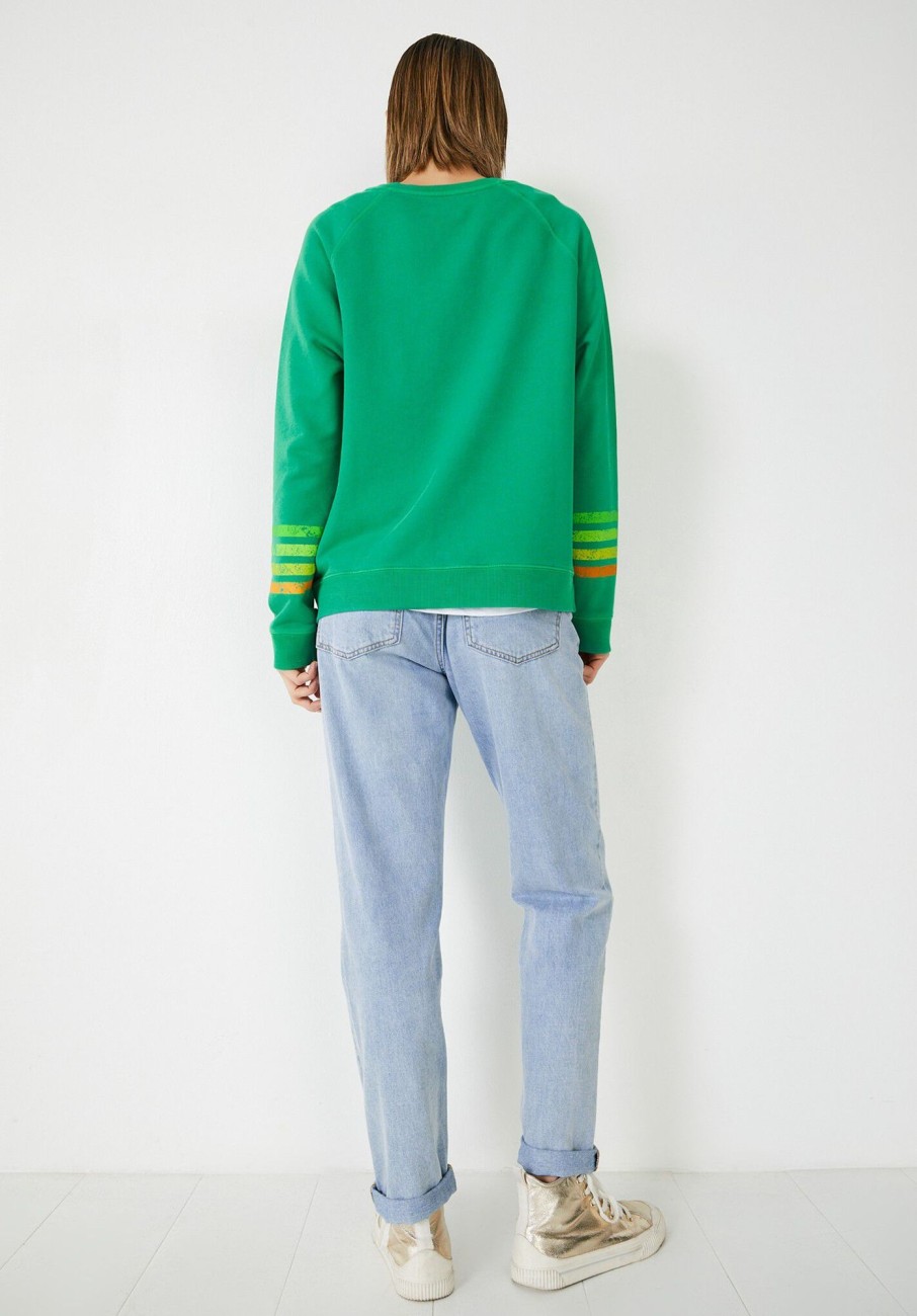 New Contrast Sleeve Stripe Sweatshirt Green Multi