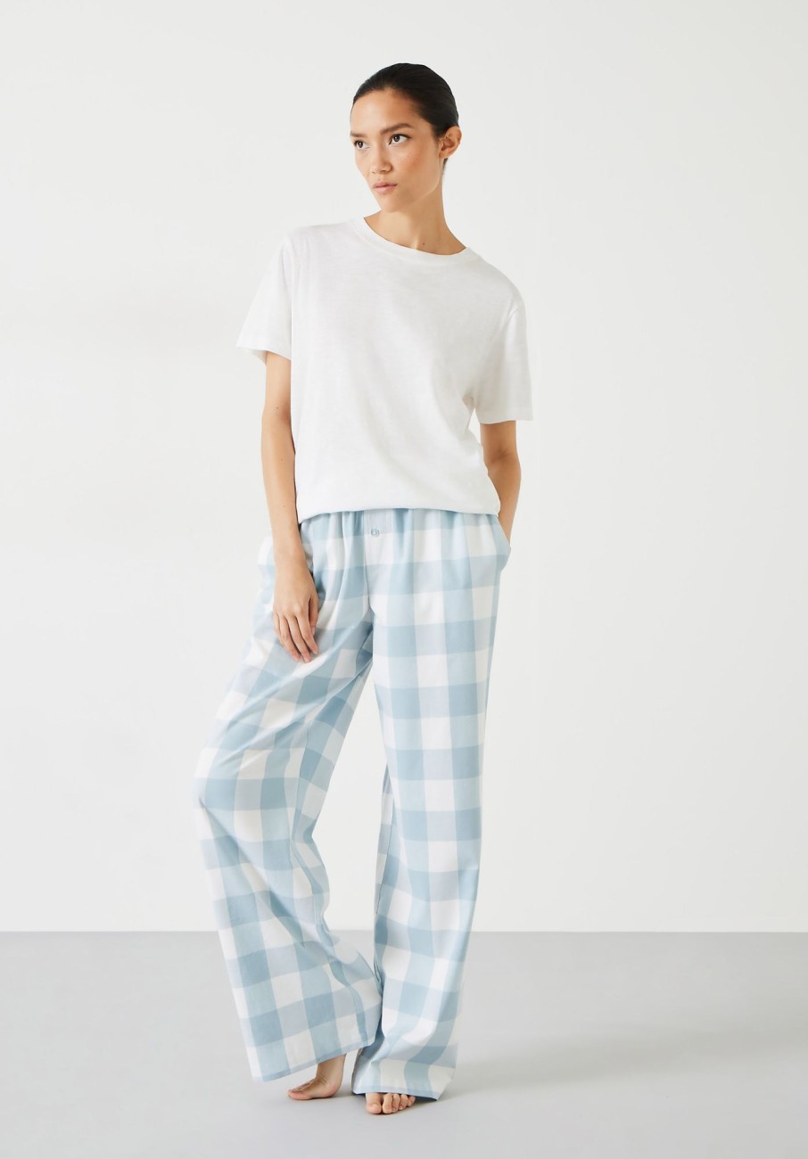 Wholesale Amita Brushed Cotton Blend Pyjama Trousers Misty Blue Check