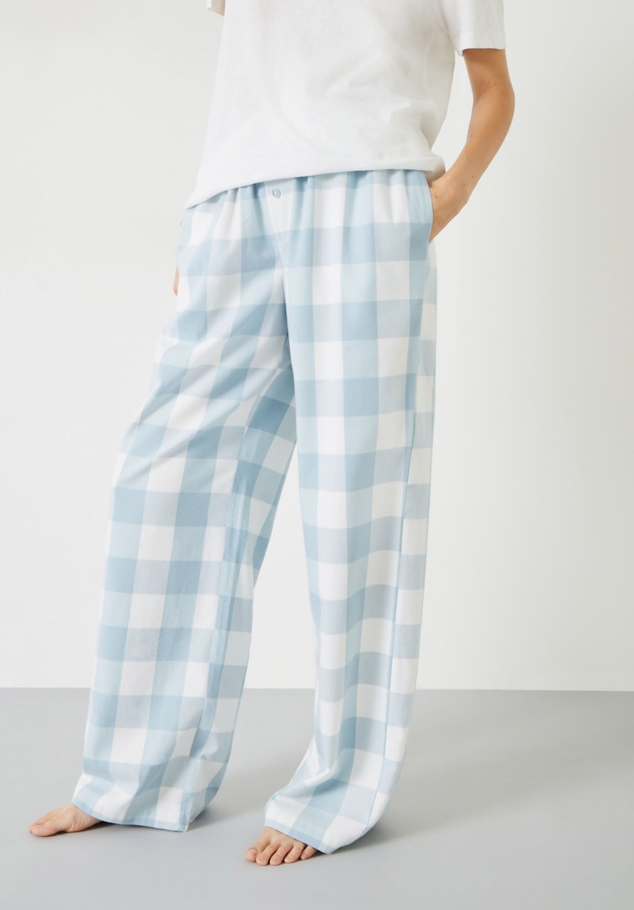 Wholesale Amita Brushed Cotton Blend Pyjama Trousers Misty Blue Check