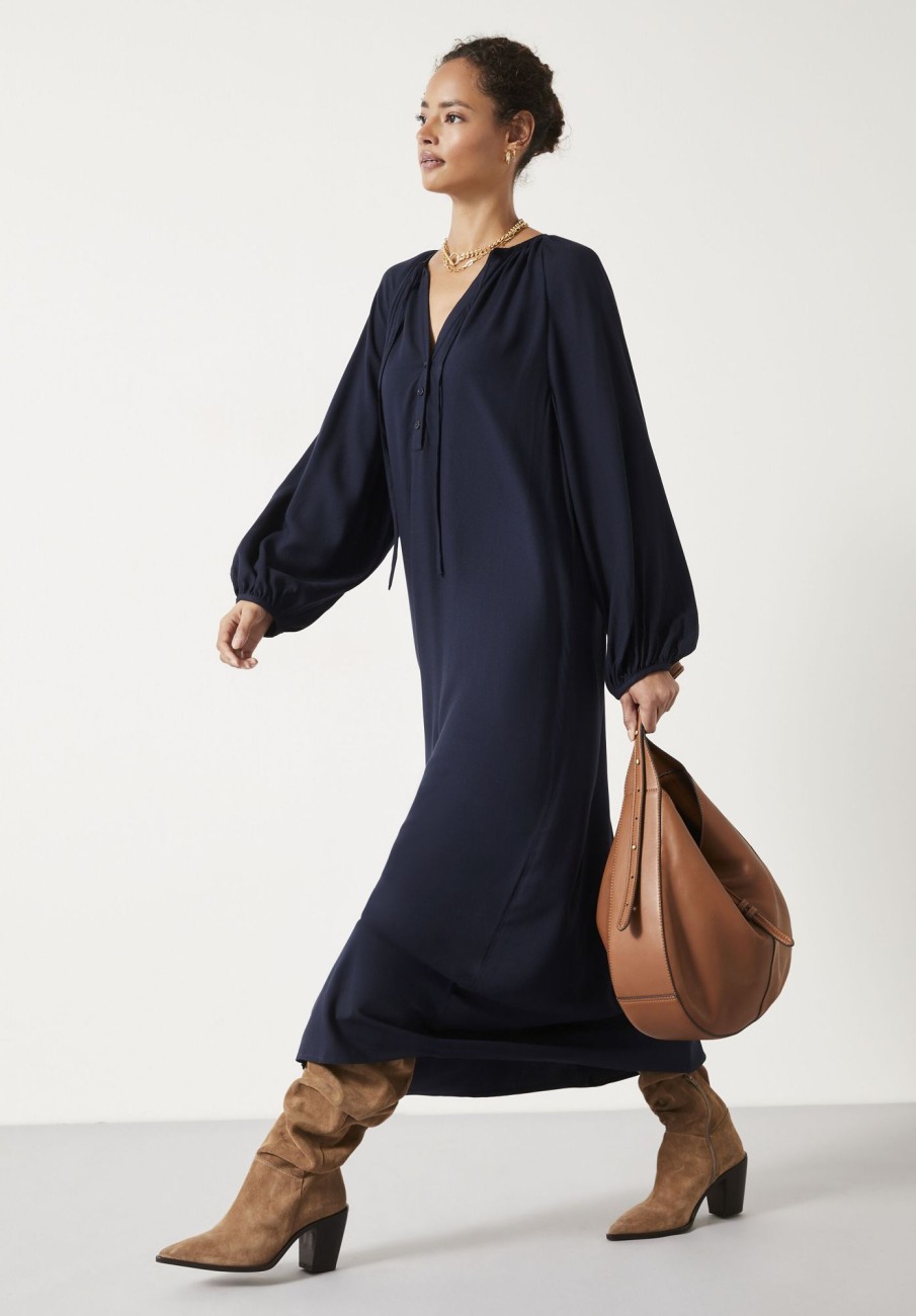 Clearance Leilani Gathered Midi Dress Midnight Navy