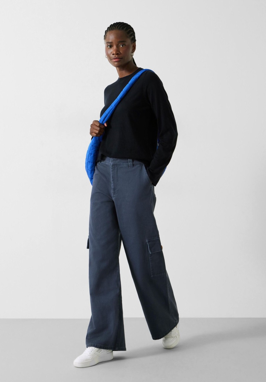 Clearance Jess Wide Leg Cargo Trousers Blue/Grey