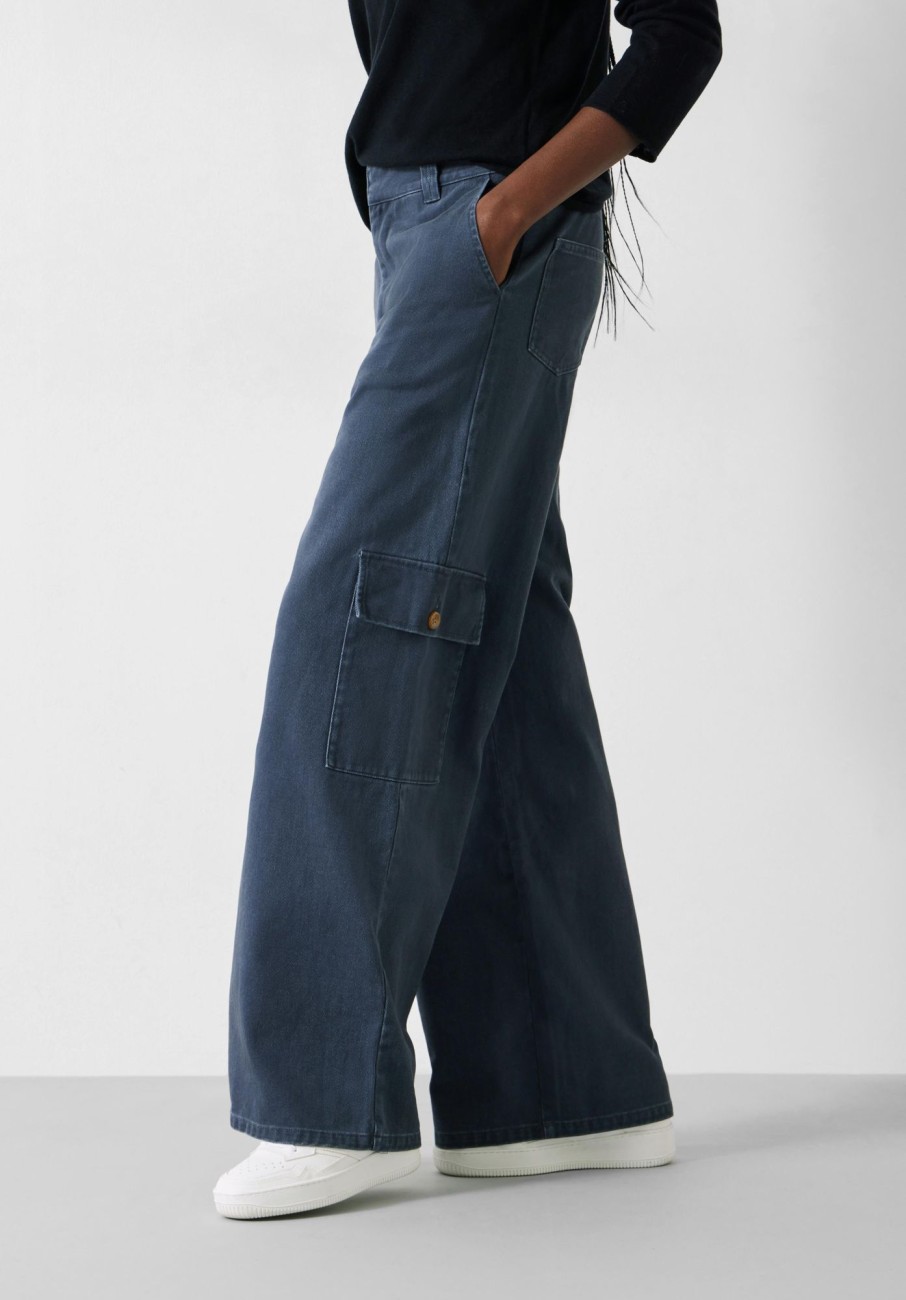 Clearance Jess Wide Leg Cargo Trousers Blue/Grey