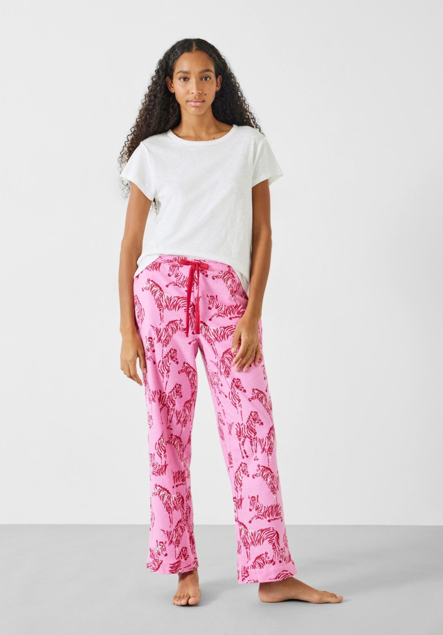 Clearance Liv Cotton Flannel Pj Trousers Sketchy Zebra Pink/White