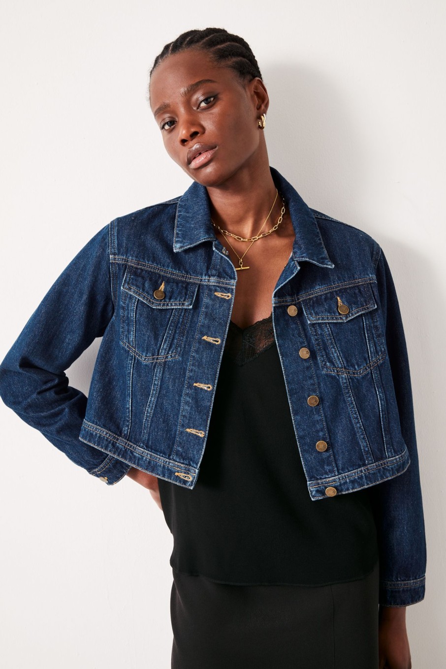 Wholesale Ciara Cropped Denim Jacket Authentic Blue Denim