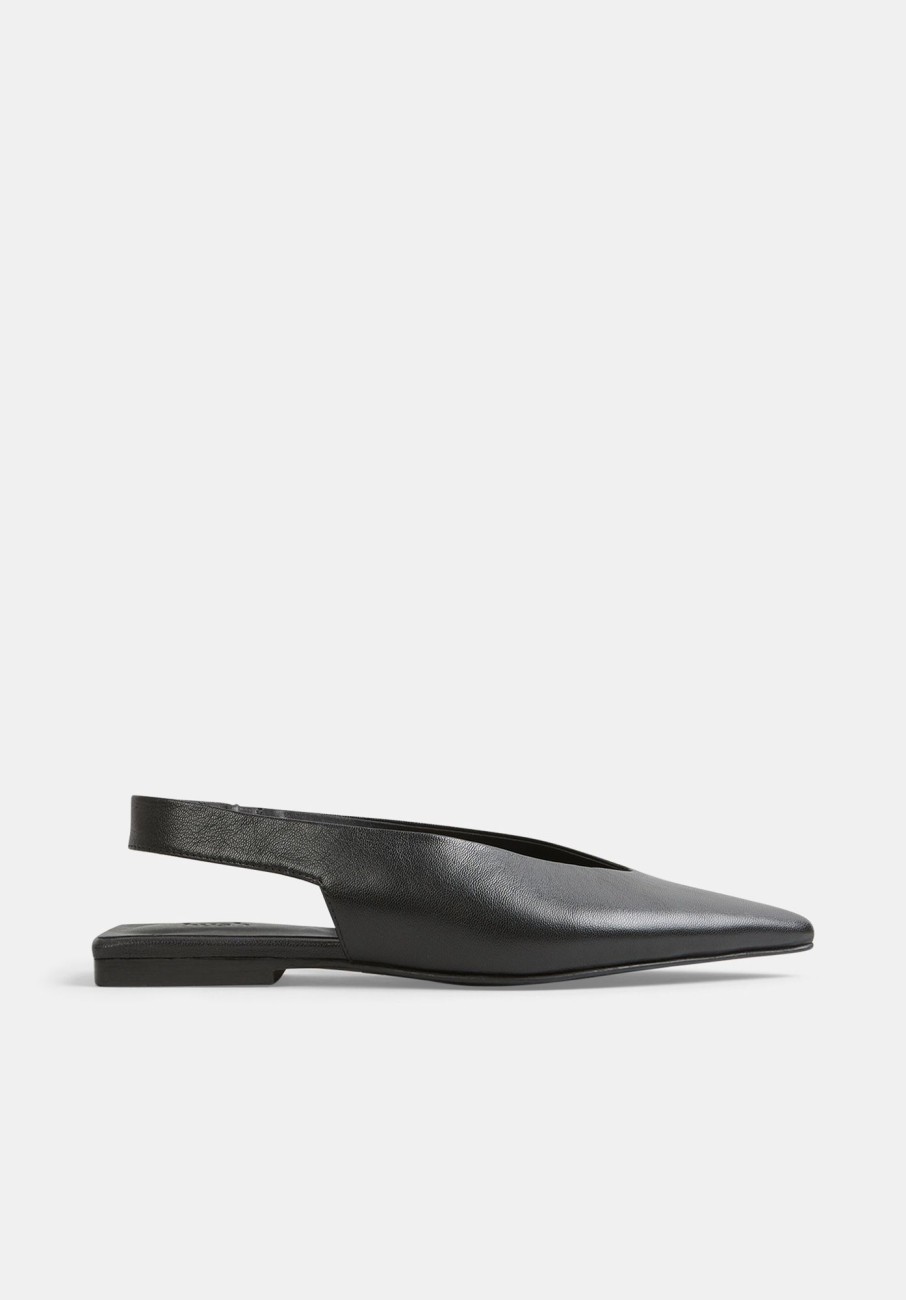 Best Liah Slingback Pointed Leather Flats Black