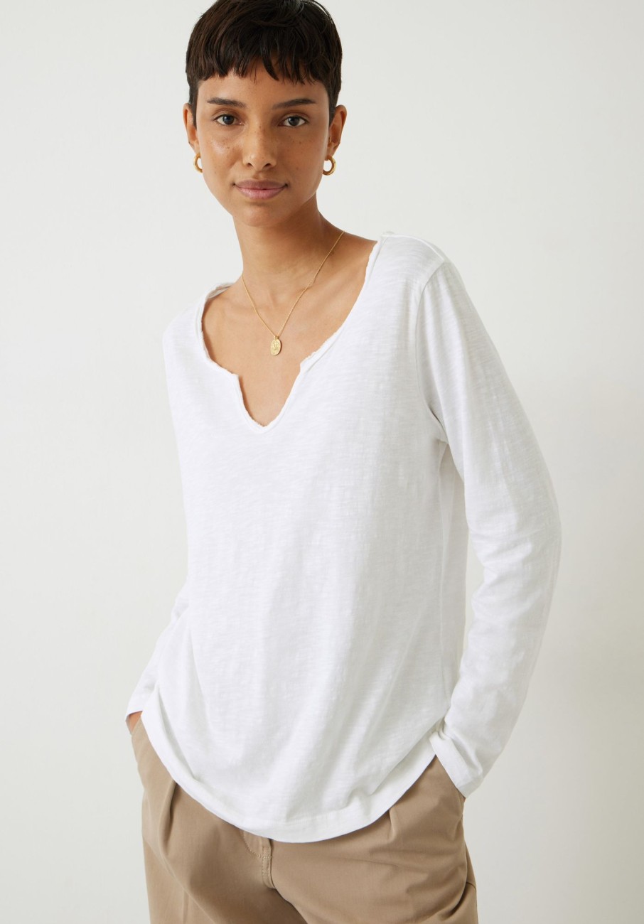 Hot Nancy Henley Jersey Top White