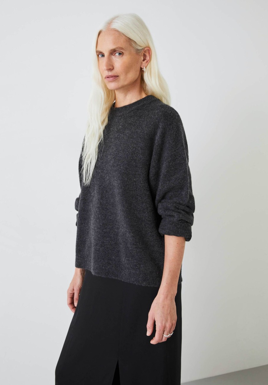 New Faris Crew Neck Wool Blend Jumper Charcoal Marl