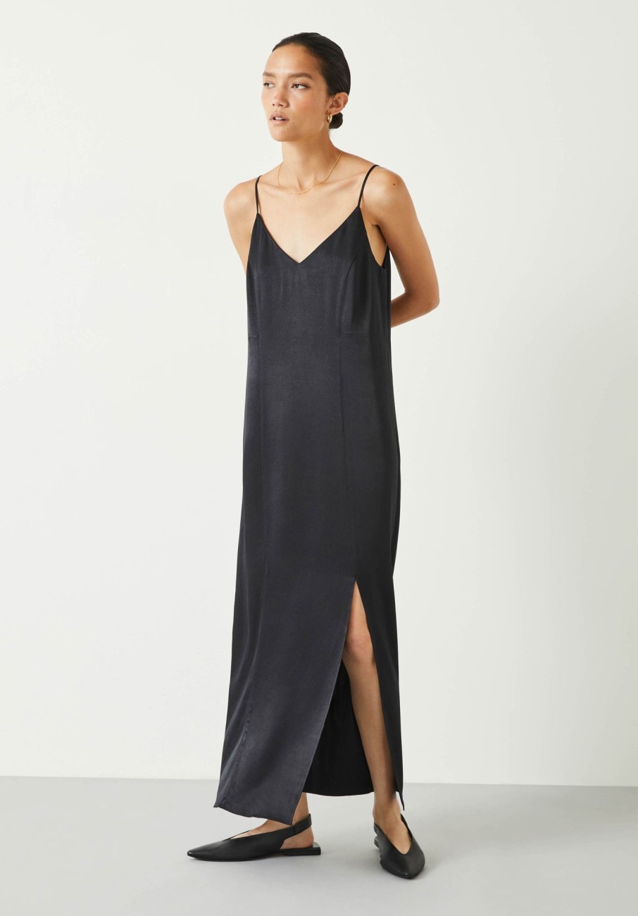 New Aria Split Midi Dress Black