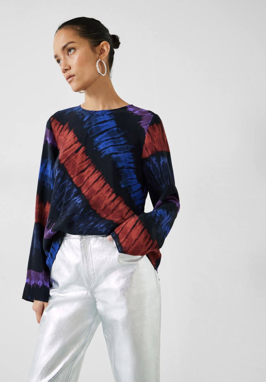 New Theia Printed Drape Top Tie Dye Stripes