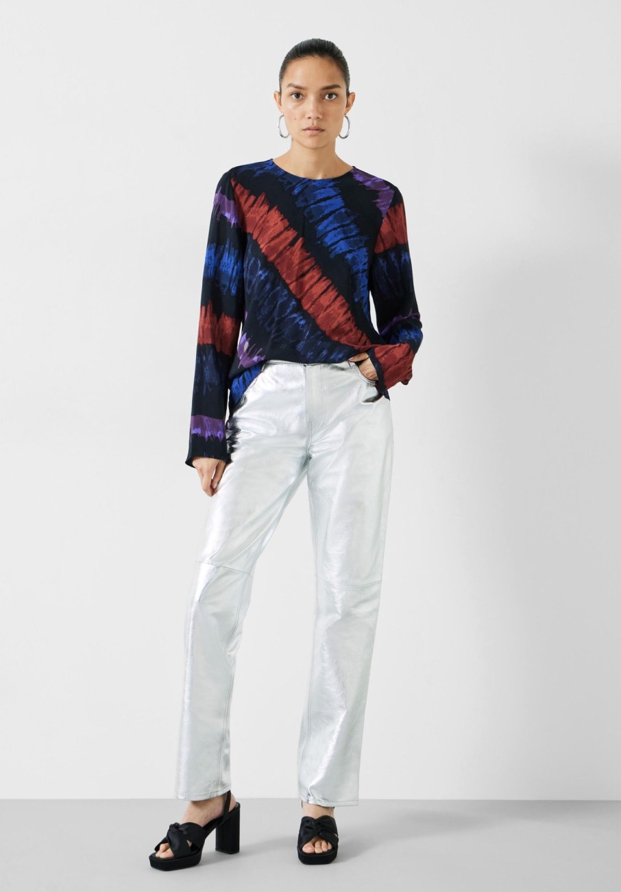 New Theia Printed Drape Top Tie Dye Stripes