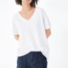 Wholesale Linen Blend Deep V T-Shirt White