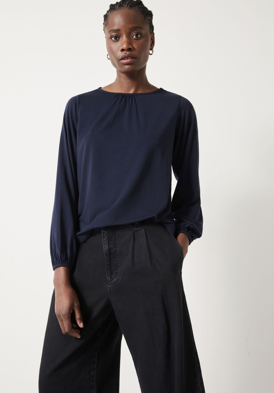 Clearance Willow Gathered Neck Jersey Top Midnight Navy