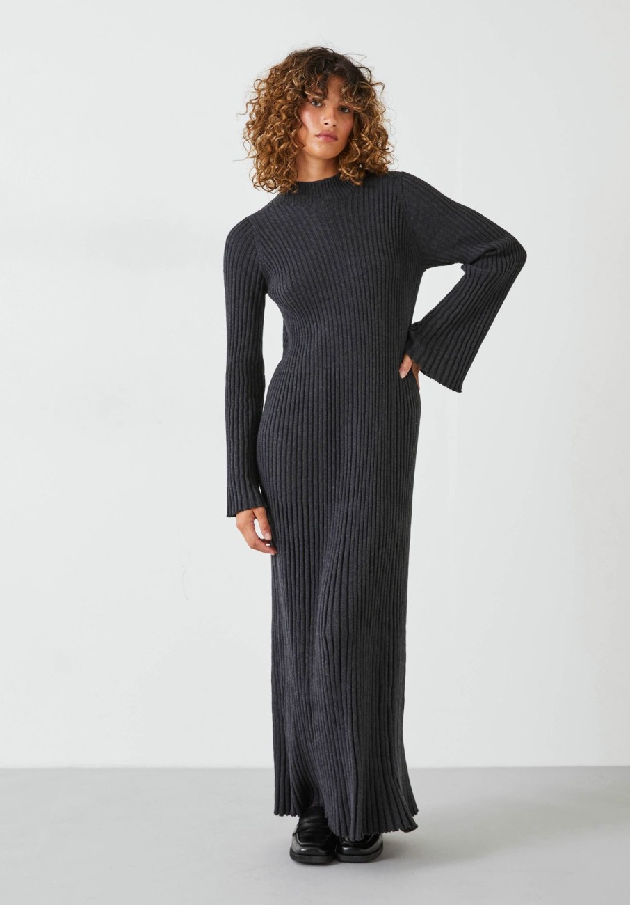 Online Karo Ribbed Jumper Dress Charcoal Marl