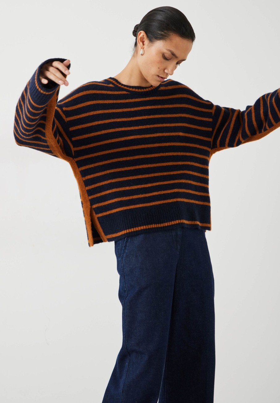 Hot Casey Striped Wool Blend Jumper Midnight Navy/Ginger