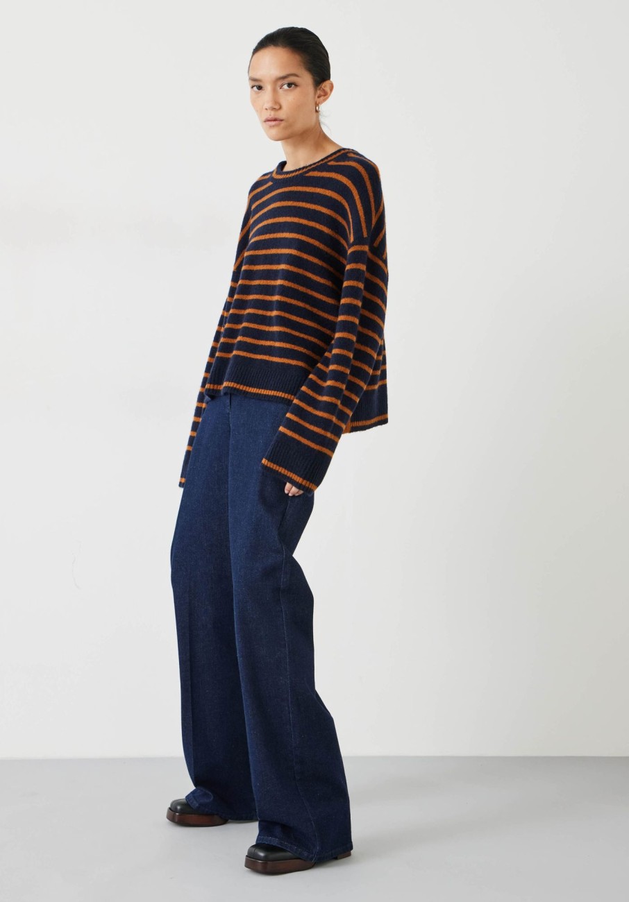 Hot Casey Striped Wool Blend Jumper Midnight Navy/Ginger