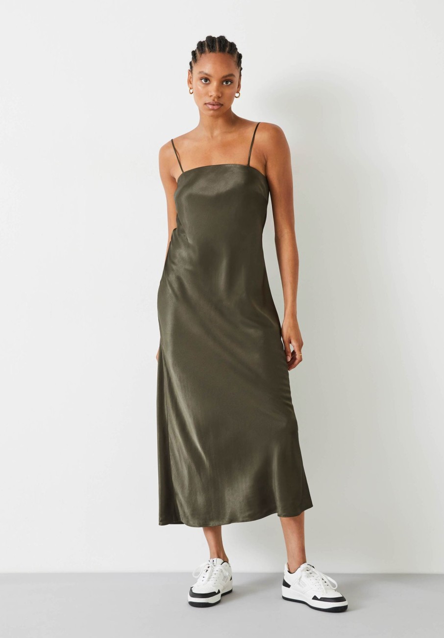 New Alessandra Slip Midi Dress Forest Green